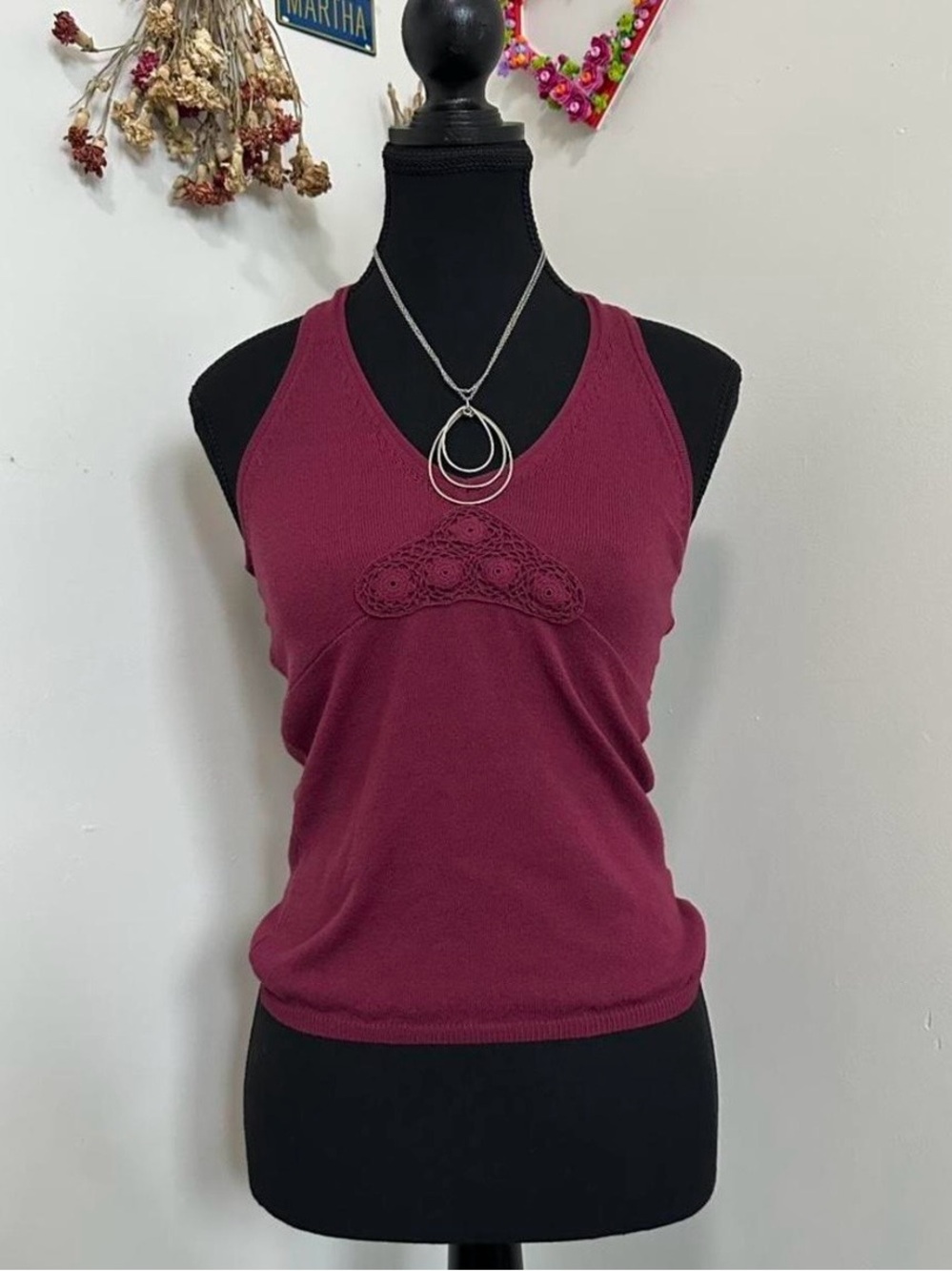 Jacob Ribbed Lace-Accent Tank Top in Burgundy